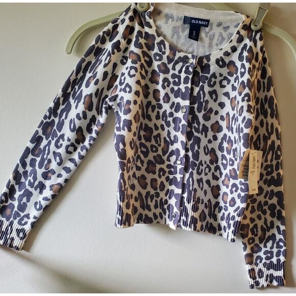 Old Navy Girls Size XS (5) Leopard Cardigan Rhinestone Buttons - Picture 1 of 8